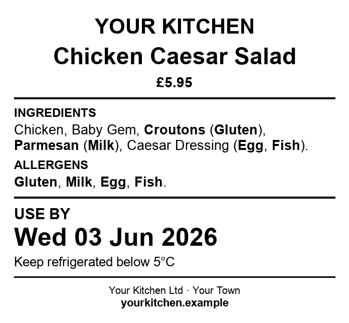 Sample Natasha's Law salad box label